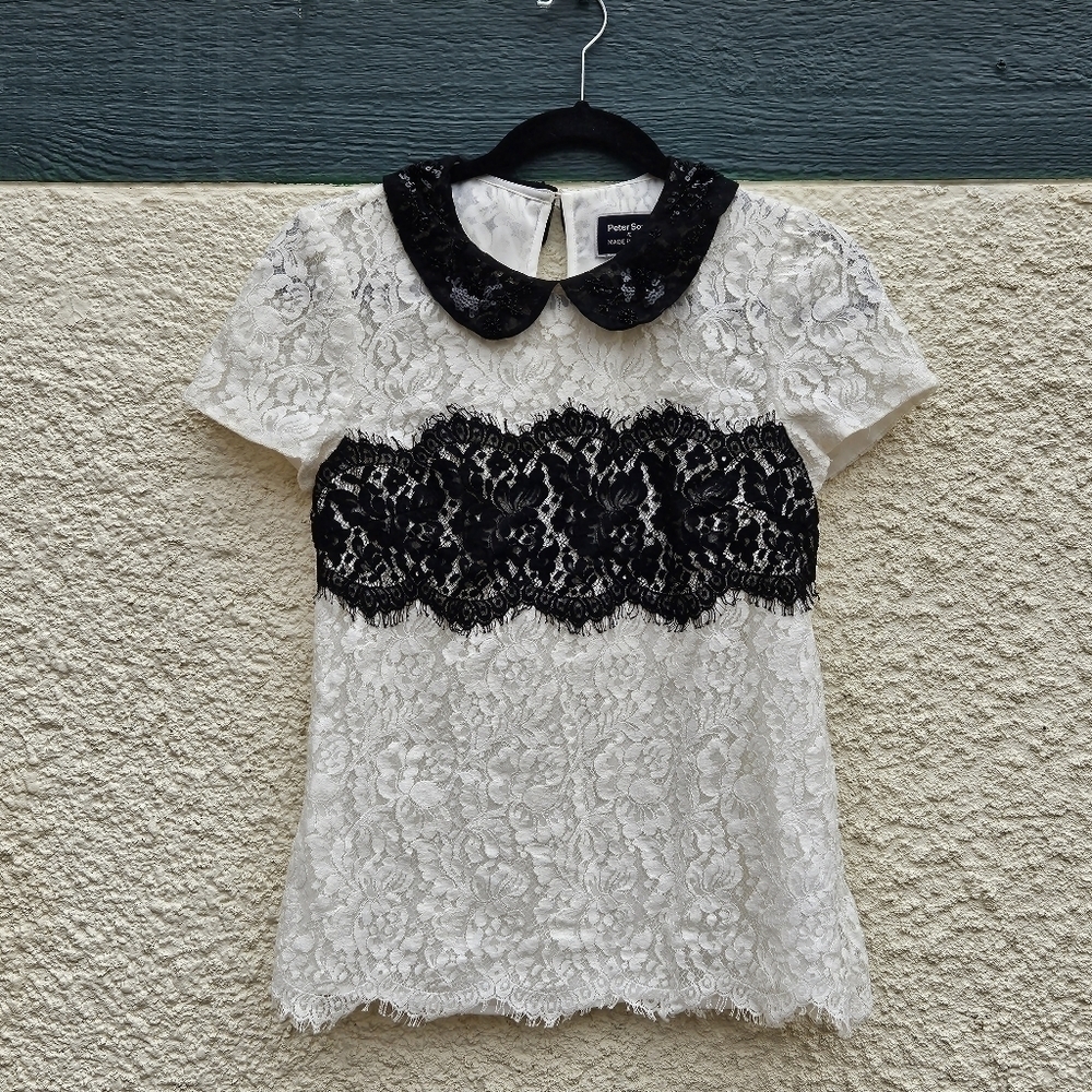 Anthropologie Peter Som x Made In Kind lace shirt with beaded peter pan collar 2